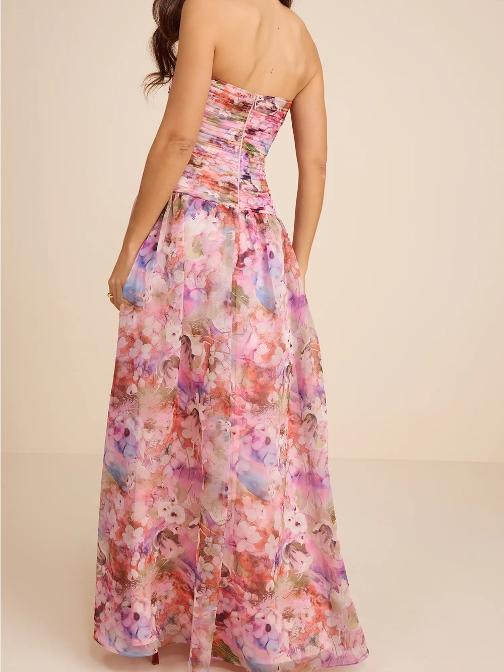 NWT Kasandra Pink Multi Floral Organza Drop Waist Maxi Dress- XS - Picture 2 of 6